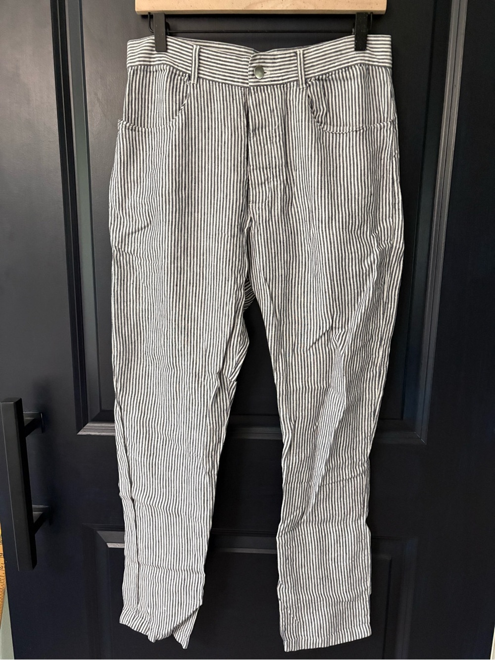 Alex Crane Men's Blue & White Pinstripe Linen Chinos 30 x 28